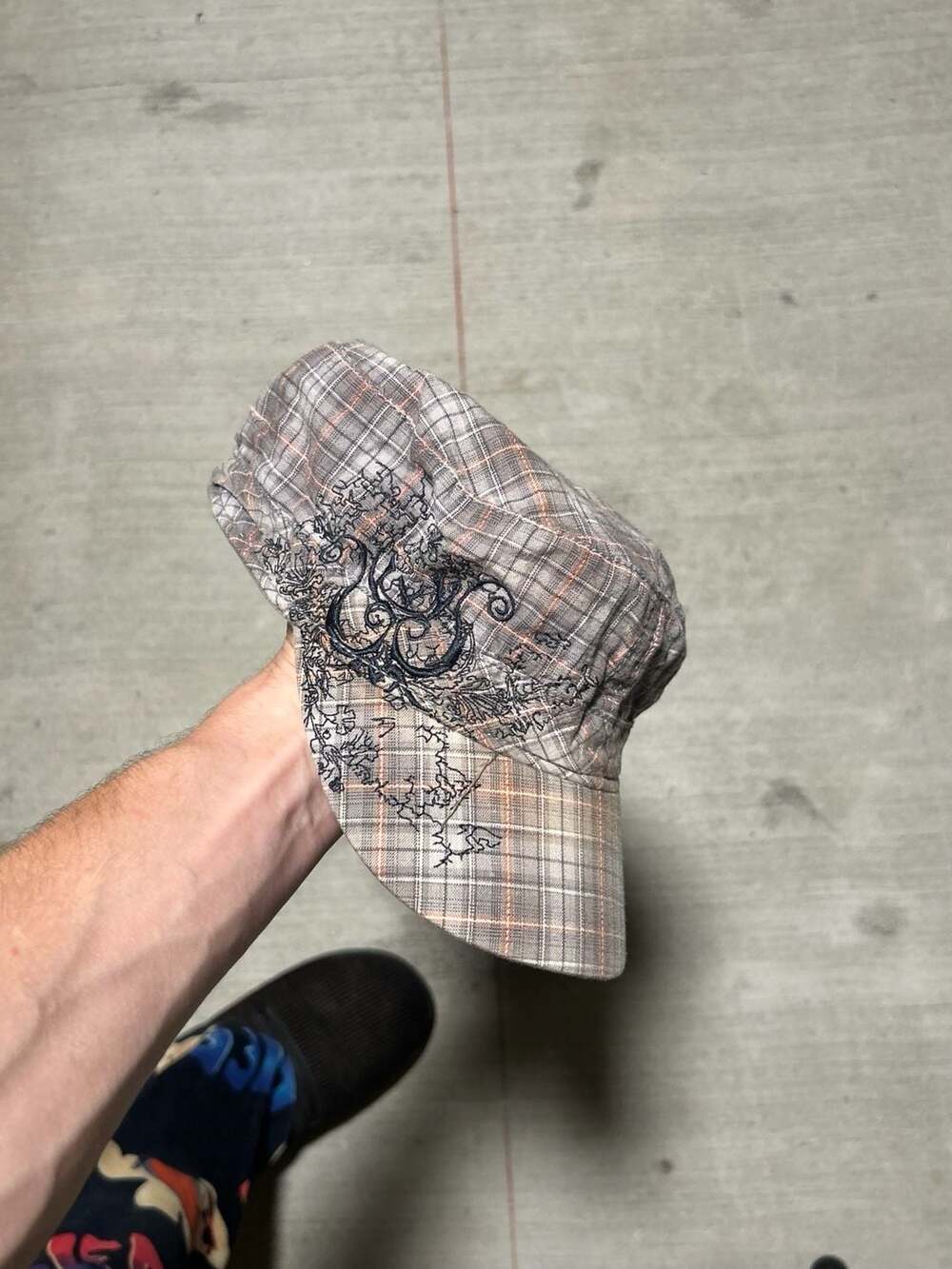 Vintage Stone Plaid Military Cadet Hat Size S/M